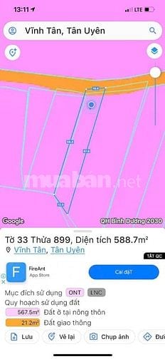 Bán nhanh đất MT Đường Vĩnh Tân08, TPTân Uyên- đường nhựa thông 8M