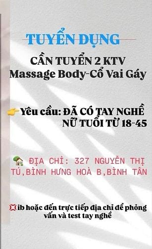 TUYỂN KTV MASSAGE BODY-CỔ VAI GÁY TRỊ LIỆU 