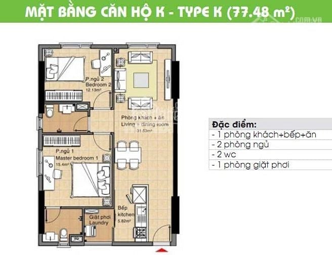 Bán căn hộ Era Town.Quận 7. 77m2 2pn.2wc