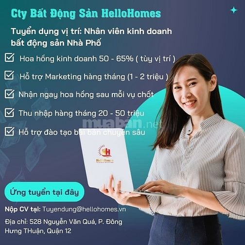 Cty Bất Động Sản HelloHomes tuyển Nhân viên kinh doanh làm tại Quận 12