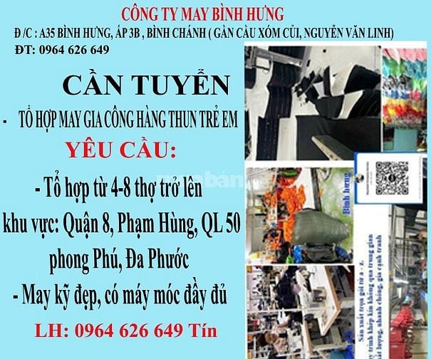 CÔNG TY MAY BÌNH HƯNG CẦN HỢP TÁC XƯỞNG MAY GIA CÔNG 