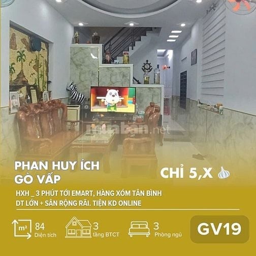 [GV19] Nhà HXH Phan Huy Ích, Gò Vấp–84m2, Sân rộng, Gần Emart –Chỉ 5,x