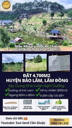 Đất 4.700m2 Xây Nhà Vườn Nghĩ Dưỡng- Huyện Bảo Lâm- Tỉnh Lâm Đồng