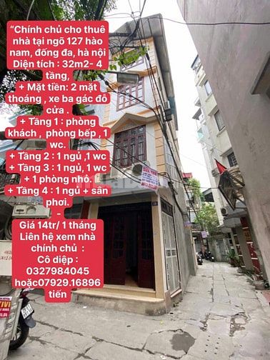 Chính chủ cho thuê nhà tại ngách 28 ngõ 127 hào nam, đống đa, hà nội  