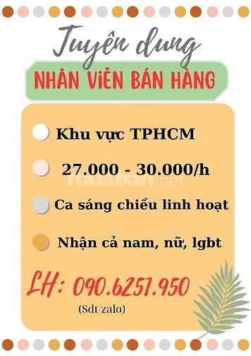 VIỆC LÀM BÁN HÀNG THEO CA CHO SINH VIÊN 