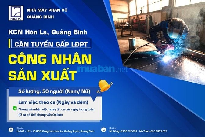 CẦN 50 CÔNG NHÂN SẢN XUẤT-QUẢNG TRẠCH, QUẢNG BÌNH