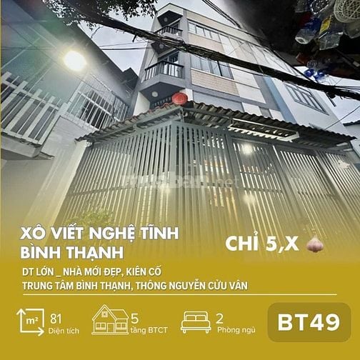 [BT49] Nhà đẹp 5 tầng Xô Viết Nghệ Tĩnh, Bình Thạnh _ 5,4x16m -Chỉ 5,x