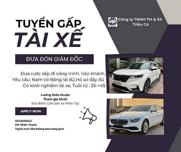 Tuyển tài xế Nam Bình Tân TPHCM