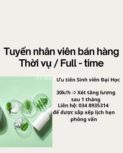 Tuyển nhân viên bán mỹ phẩm làm thời vụ: Lương giờ/ tuần