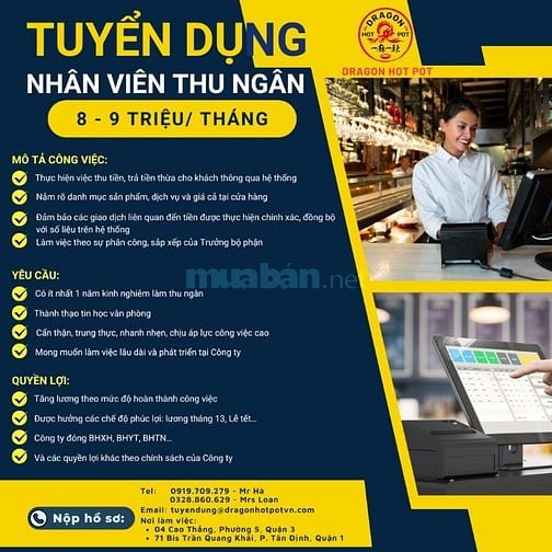 Tuyển Thu ngân Nhà hàng Dragon Hot Pot VN