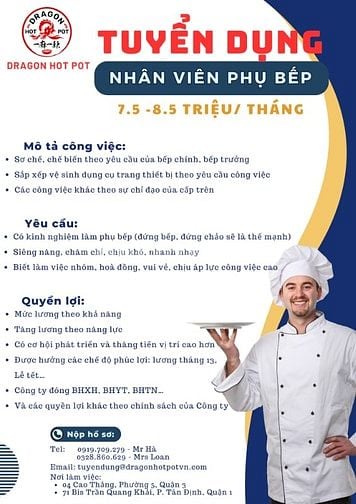 Tuyển Phụ bếp Nhà hàng Dragon Hot Pot VN