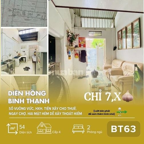 [BT63] Nhà 54m² HXH – Ngay Chợ Bà Chiểu – Chỉ 7,x Tỷ! CHDV ok