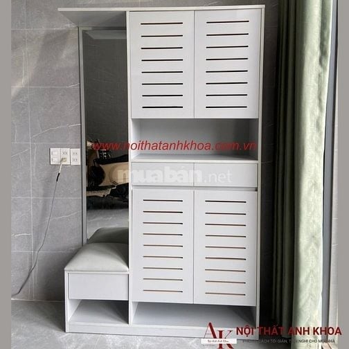 Tủ Giày Kết Hợp Ghế Ngồi Màu Xám Nhạt Gỗ MDF Bền Đẹp