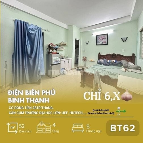 [BT62] Căn góc hẻm _ Nhà 4 tầng Điện Biên Phủ_Dòng tiền 28tr. Chỉ 6,x