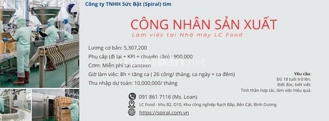 Công nhân sản xuất Làm việc tại Bến Cát, BD