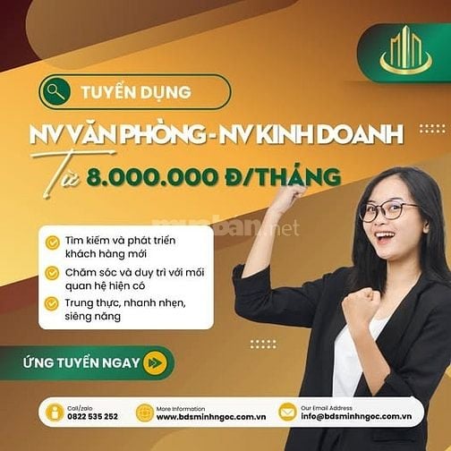 Công ty Minh Ngọc cần tuyển 1 NV văn phòng 6 Nhân Viên Kinh doanh