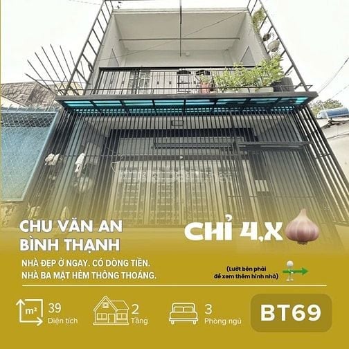 [BT69] Nhà đẹp Chu Văn An, Bình Thạnh. Chỉ 4,xT _ 39m2 _ 3PN.