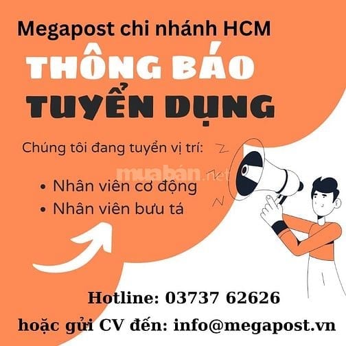 Cần tuyển nhân viên bưu tá, cơ động, không yêu cầu kinh nghiệm