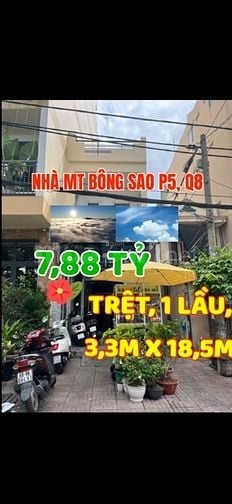 Nhà MT Bông Sao, căn góc, P5, Q8. 3,3mx18,5m. Nhà đúc 1trệt, 1lầu, 3PN