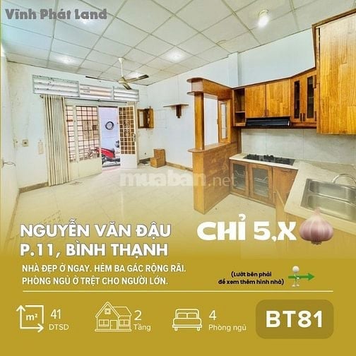 [BT81] Nhà đẹp Nguyễn Văn Đậu, Bình Thạnh_4PN, nở hậu, ở ngay_Chỉ 5,x