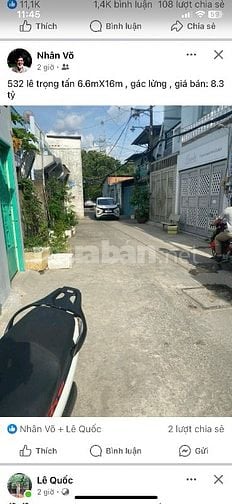 Cần bán gấp hẻm xe tải bờ bao tân thắng cách MT 30m. DT: 5x21m