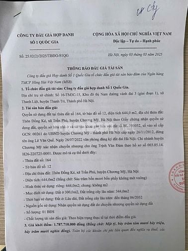 CÔNG TY ĐẤU GIÁ HỢP DANH SỐ 1 QUỐC GIA THÔNG BÁO BÁN ĐẤU GIÁ TÀI SẢN