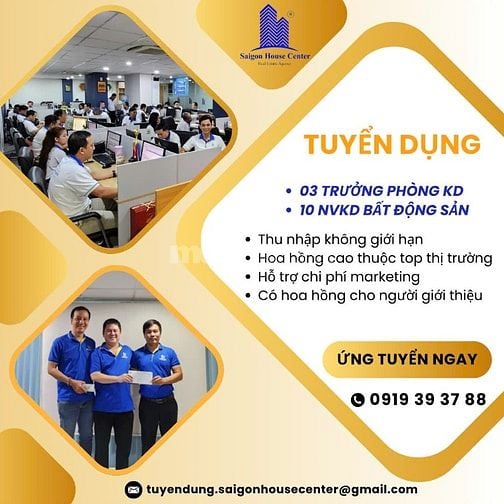 Cần tuyển gấp Nhân viên kinh doanh bán nhà phố trung tâm Sài Gòn