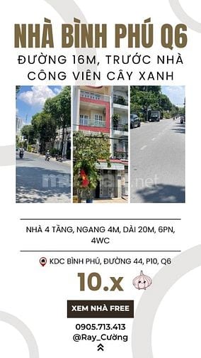 🌳 NHÀ BÌNH PHÚ - ĐƯỜNG 16M – CÔNG VIÊN TRƯỚC NHÀ – 4 TẦNG