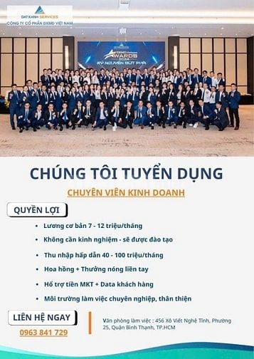 Đất Xanh Tuyển Dụng 20 Chuyên Viên Kinh Doanh Lương 7 triệu - Hoa Hồng