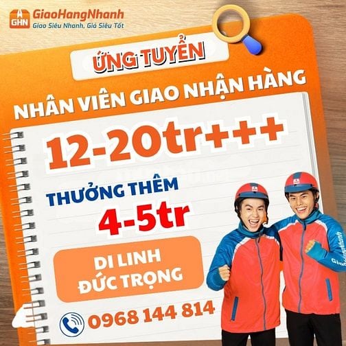 TUYỂN NHÂN VIÊN GIAO HÀNG LÂM ĐỒNG LƯƠNG CỨNG +++