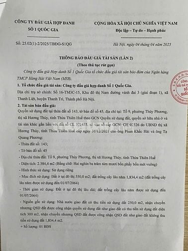CÔNG TY ĐẤU GIÁ HỢP DANH SỐ 1 QUỐC GIA THÔNG BÁO BÁN ĐẤU GIÁ TÀI SẢN 