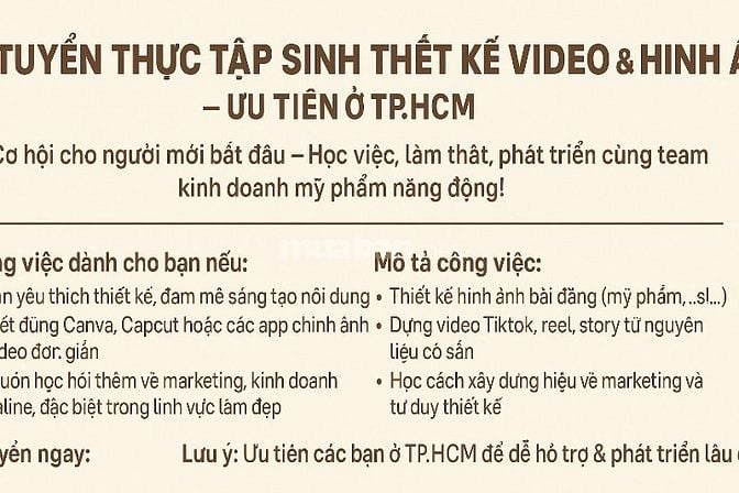 [Tuyển Thực Tập Sinh Thiết Kế Hình Ảnh & Video – Ưu Tiên TP.HCM]