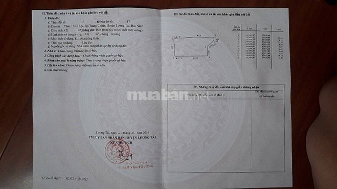 Bán đất thổ cư thôn Thiên Lộc xã Trung Chính huyện Lương Tài