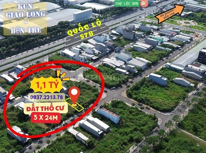  BÁN 120m2 Đất thổ cư KDC Giao Long, Châu Thành, Bến Tre, mặt tiền 5m