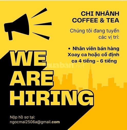 Chị cần vài bạn nhân viên bán Cà Phê theo ca