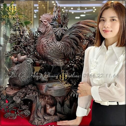 Gia đình gồ gỗ trắc đỏ đen đục thủ công