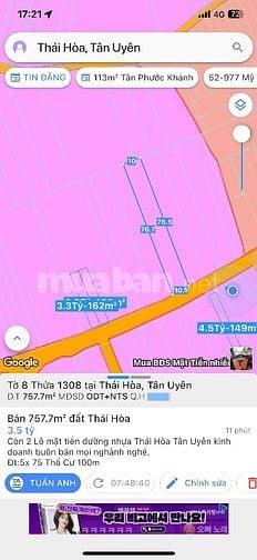 Bán lô đất mặt tiền kinh doanh vip - chỉ 3 tỷ 500