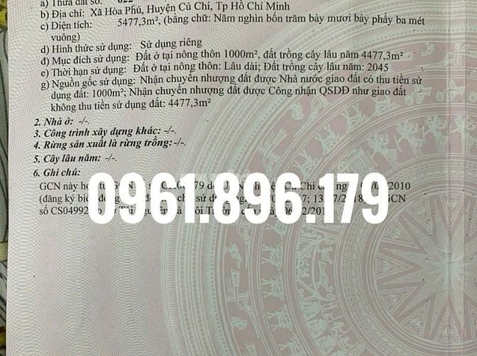 Bán lô đất thổ cư ngay sau chợ Hòa Phú, Hòa Phú, Củ Chi.