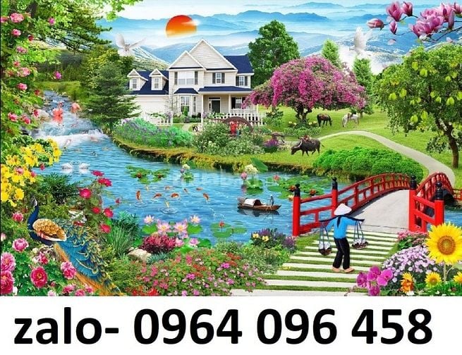 Tranh gạch 3d phong cảnh đồng quê sông núi - XC544