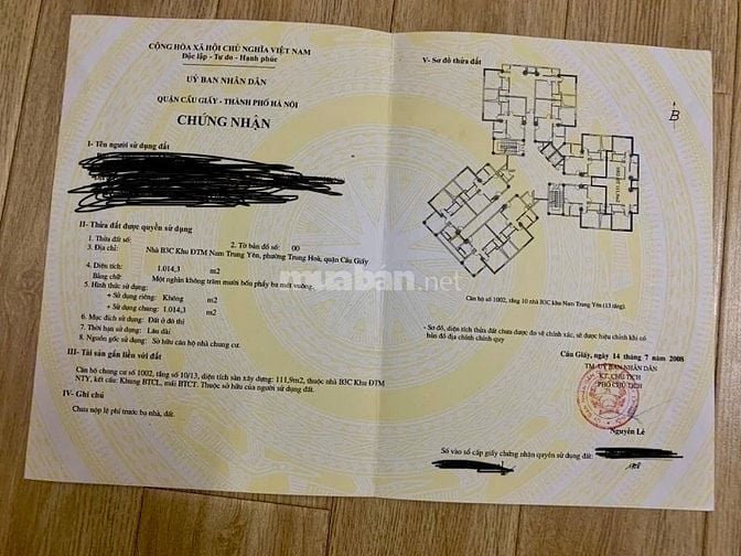 BÁN CĂN HỘ 1002 CHUNG CƯ B3C NAM TRUNG YÊN 7,3 TỶ 112M2 (CHÍNH CHỦ)