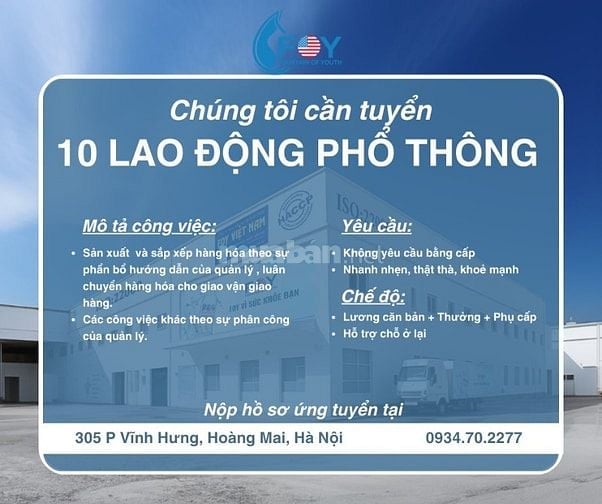 TUYỂN CÔNG NHÂN SẢN XUẤT TẠI VĨNH HƯNG - HÀ NỘI