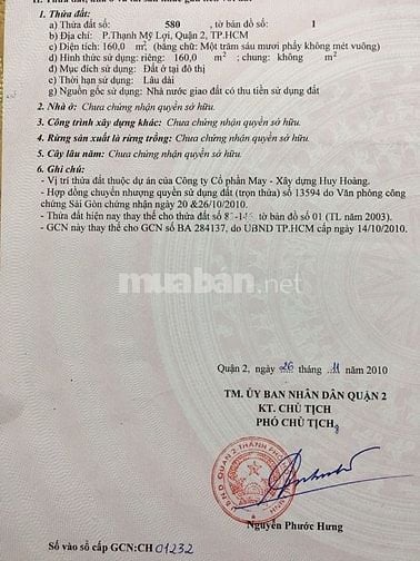 Bán đất nền dự án tại Dự án Huy Hoàng B62 Quận 2