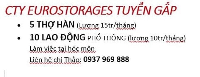 TUYỂN THỢ HÀN VÀ CÔNG NHÂN CƠ KHÍ
