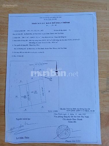 Bán lô đất 2861m2 Đường 781, Xã Thái Bình, Châu Thành, Tây Ninh