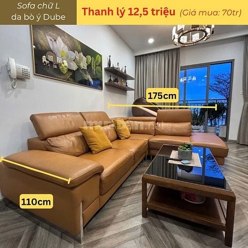 THANH LY GHẾ SOFA CHỮ L DA BÒ Ý CAO CẤP