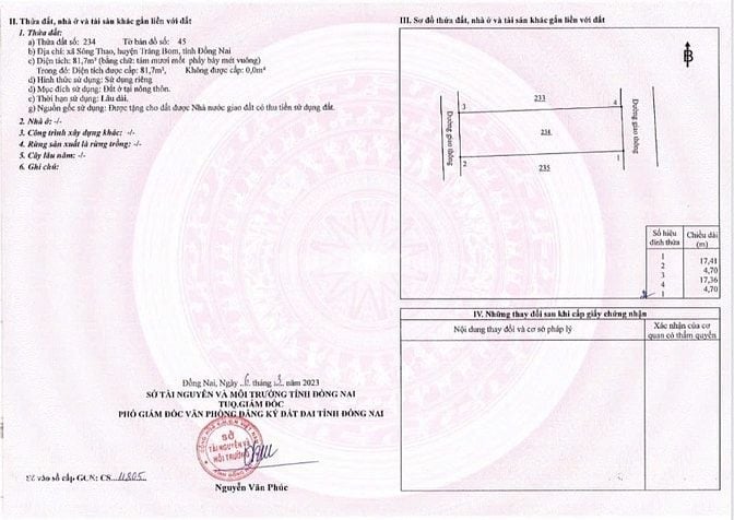 Bán lô đất thổ cư 80m2, sông thao, trảng bom, đồng nai