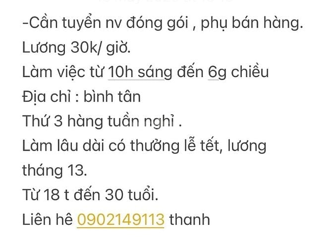 Tuyển nv bán hàng, chốt bill. Gói hàng