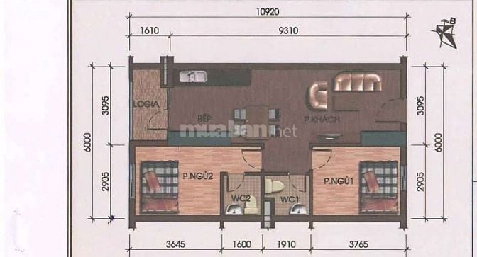 Tầng 3 hh2b linh đàm, 2 ngủ 2 vệ sinh, có ban công