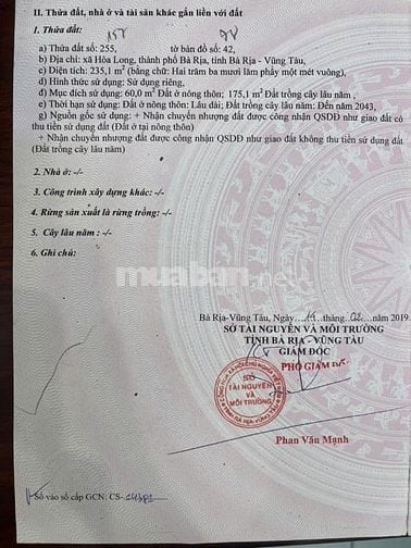 Bán Đất gần UBND Xã Hòa Long (sau này là P. Tam Long chỉ 2 phút xe máy