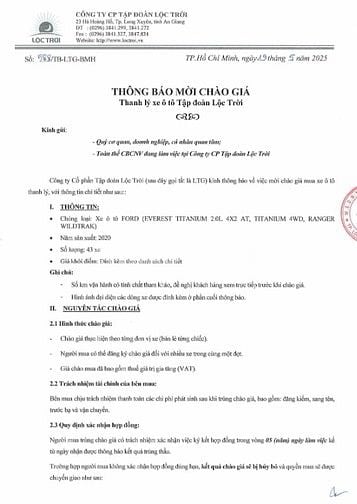 TĐ Lộc Trời thanh lý 43 xe ô tô